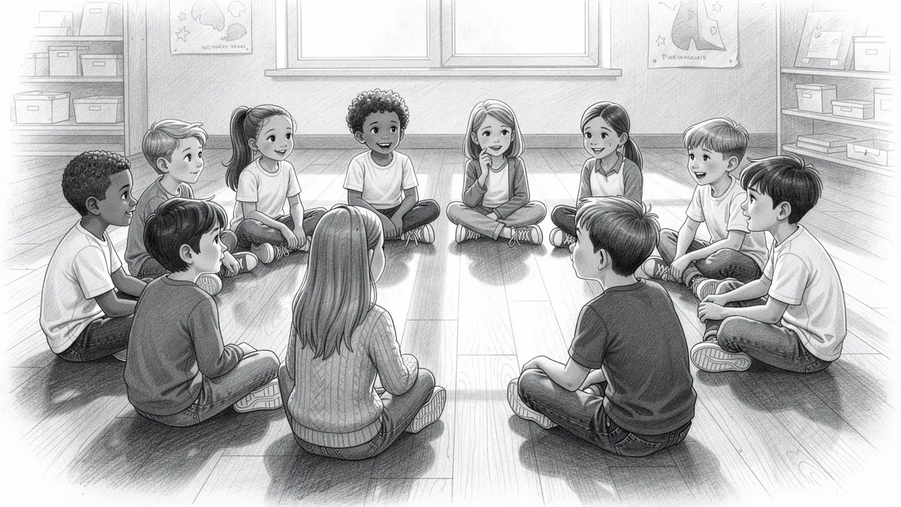 Círculo de conversación emocional entre niños en el aula