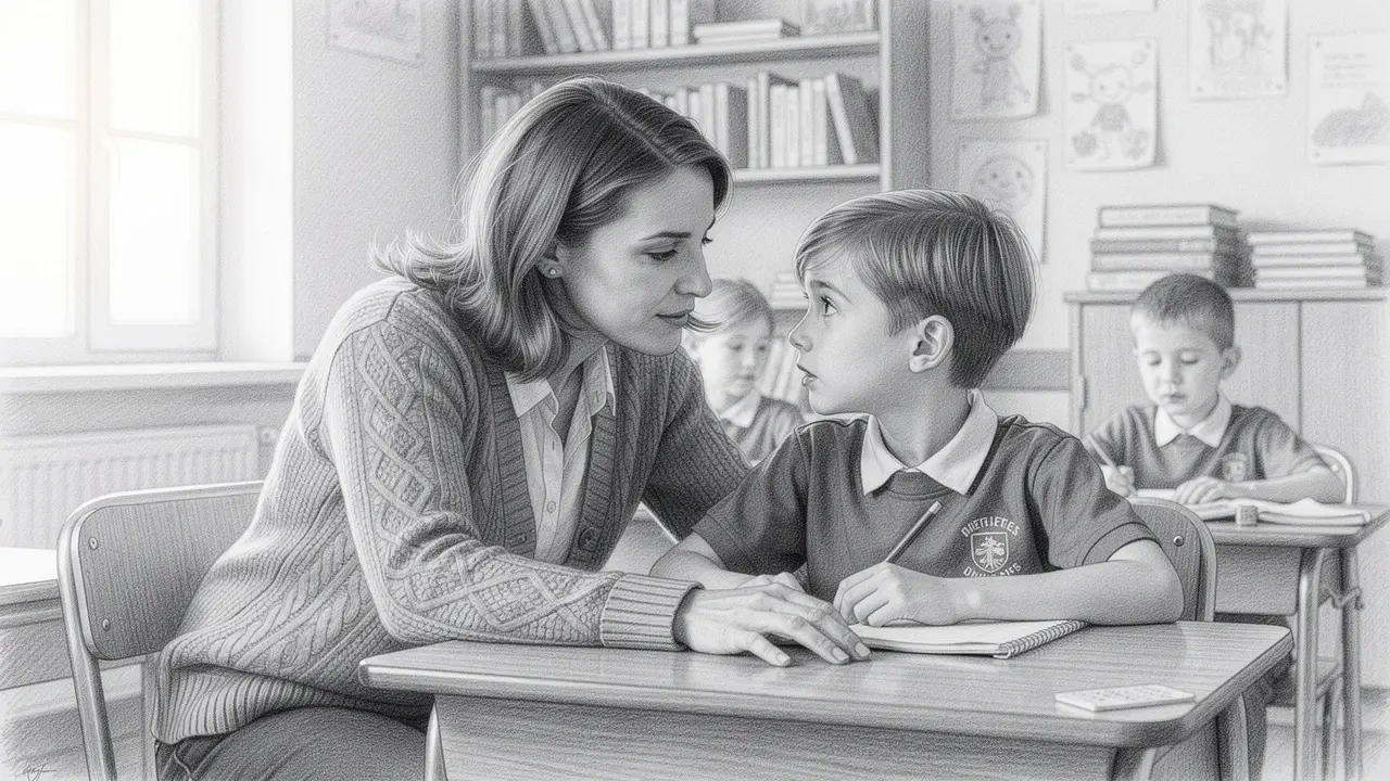 Docente apoyando emocionalmente a un alumno en clase